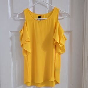 Bright Yellow Cold-Shoulder Ruffle Blouse